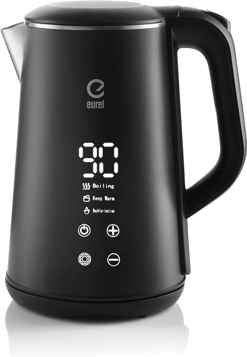 SnelShoppen - Elektrische Waterkoker 1,6L Roestvrij Staal - 3-in-1 Functie met Touch Bediening, Temperatuurregeling 30-80°C, Warmhoudfunctie tot 24u,