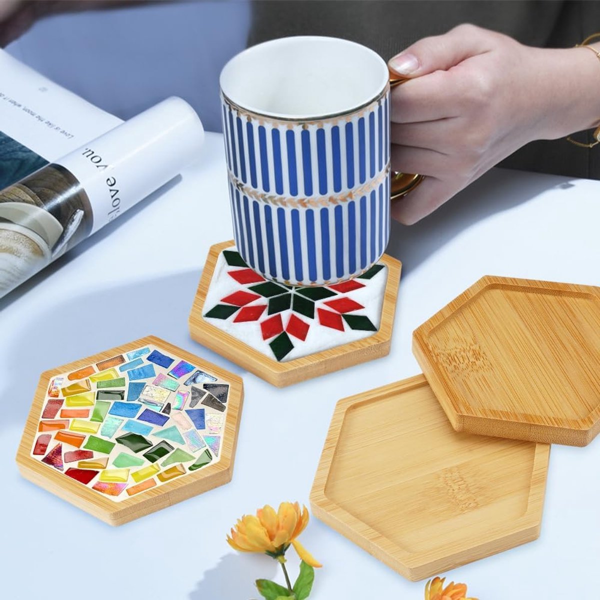 SnelShoppen - 8 Stuks Bamboe Mozaïek Coasters, Blank Basis | Craft DIY Mozaïek Benodigdheden, Drinkbeker Onderzetters, Planten Onderzetters, Kunst Bor