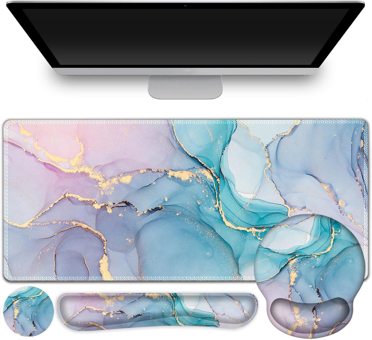 SnelShoppen - ToLuLu XXL Gaming Mouse Pad & Ergonomische Polssteun Set - 4 in 1 Desk Pad voor Computer, Blauwe Kleur, Ideaal voor Thuis en Kantoor