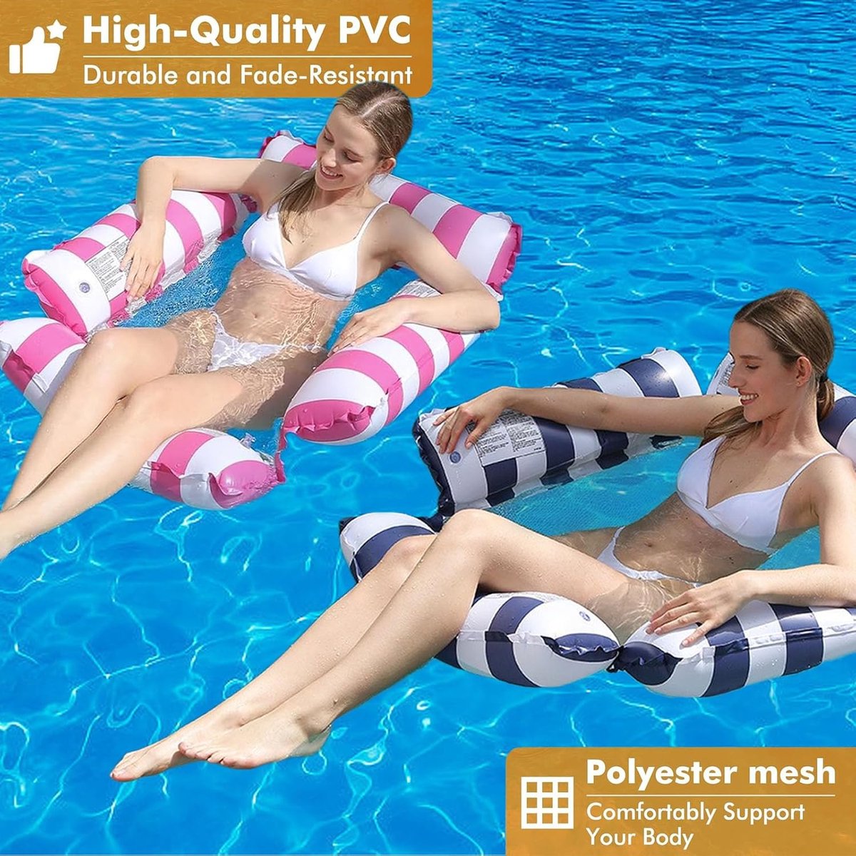 SnelShoppen - Water Hammock, Opblaasbare Hammock, Opblaasbed voor in het Zwembad, Zwemband voor Volwassenen en Kinderen, Lichtblauw, Comfortabel en Ve
