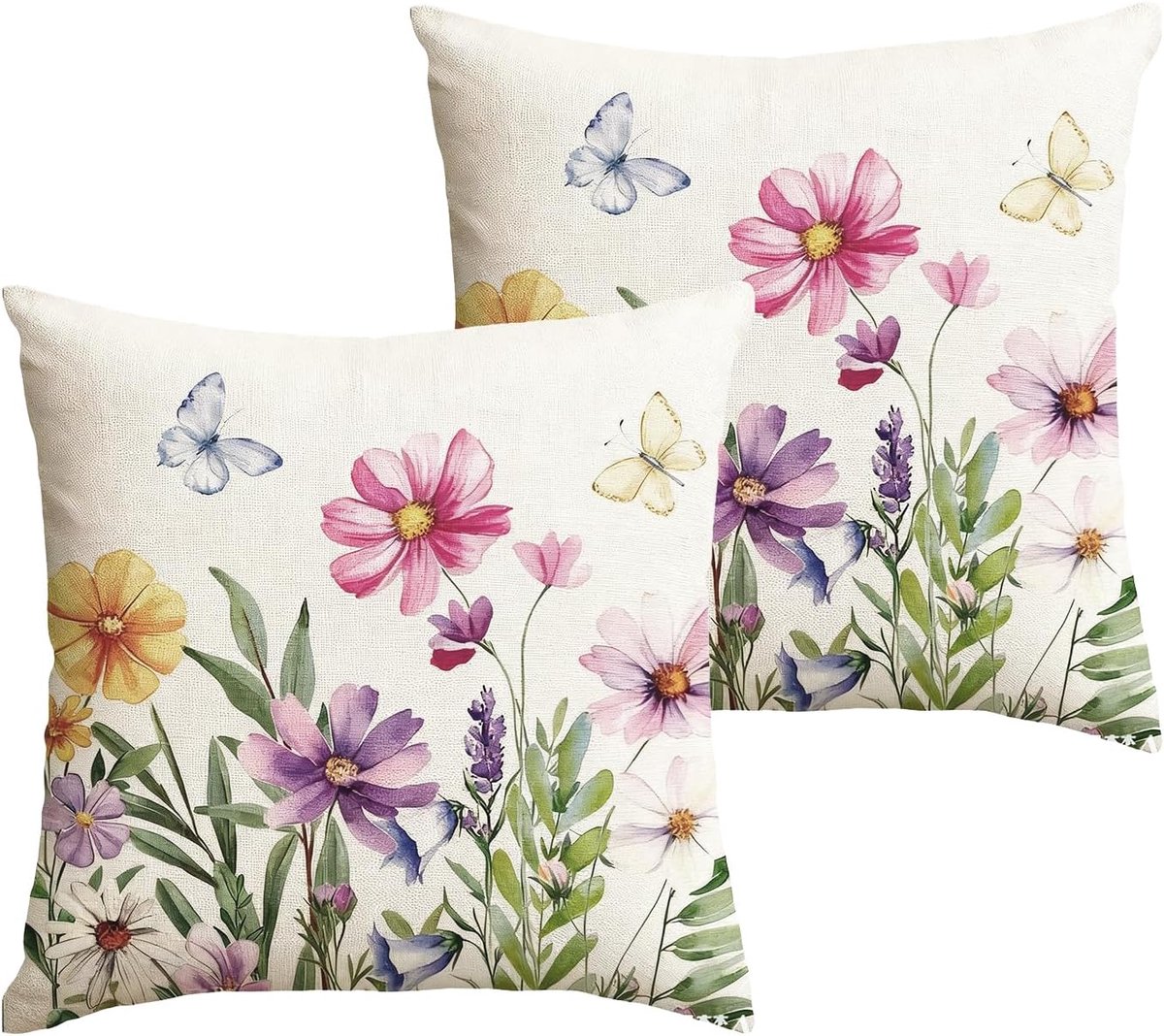 SnelShoppen - Set van 2 Decoratieve Kussenhoezen 45 x 45cm Lente Design met Bloemen en Vlinders - Zachte Sierkussens voor Bank en Slaapkamer Decoratie