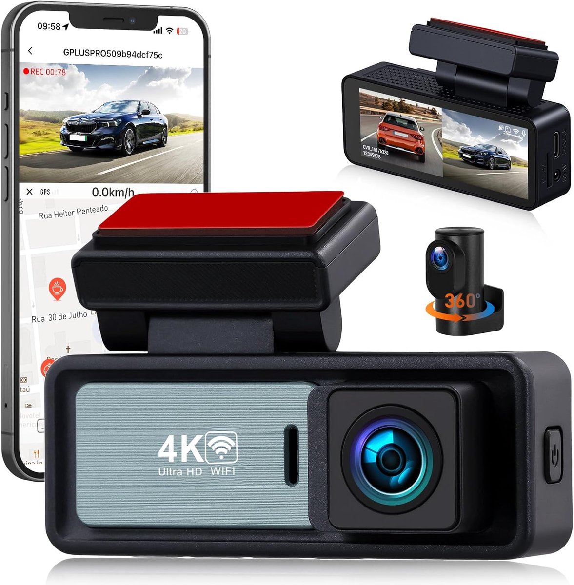 SnelShoppen - 4K Dual Dashcam Voor Auto - Voor- en Achtercamera - GPS, Nachtzicht, 150° Hoek, G-Sensor, 24/7 Parkeermodus - Hoogwaardige Beveiliging