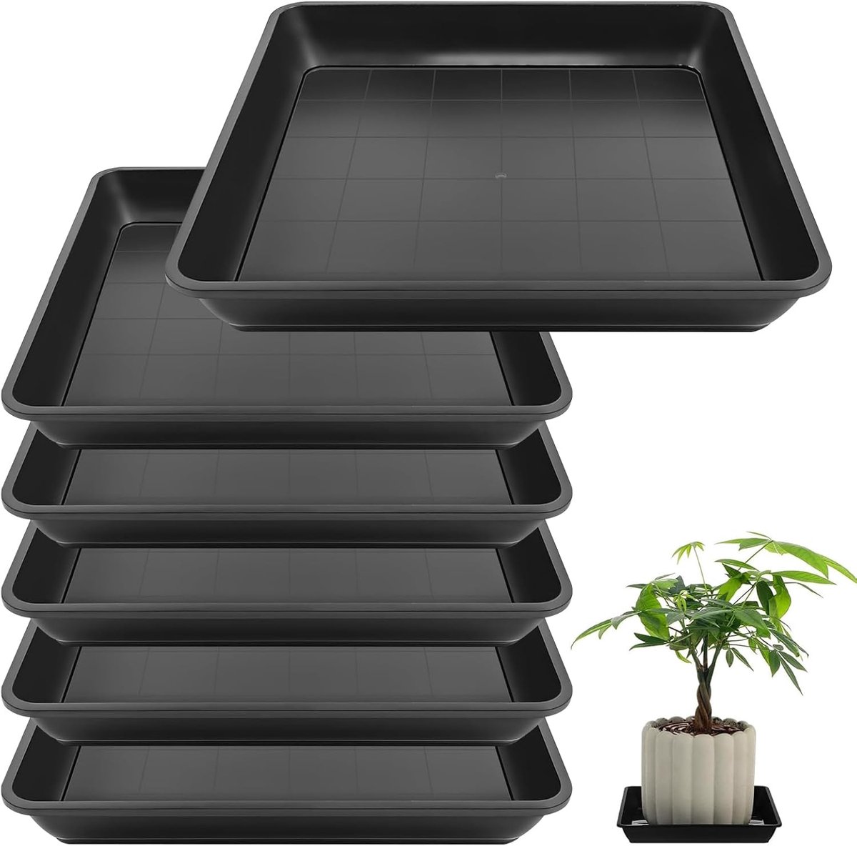 SnelShoppen - Flower Pot Coaster Set van 6, Rectangular Plant Pot Coasters, Drip Tray voor Binnen en Buiten, 30.5 x 30.5 cm, Hoogwaardige Plastic, Duu