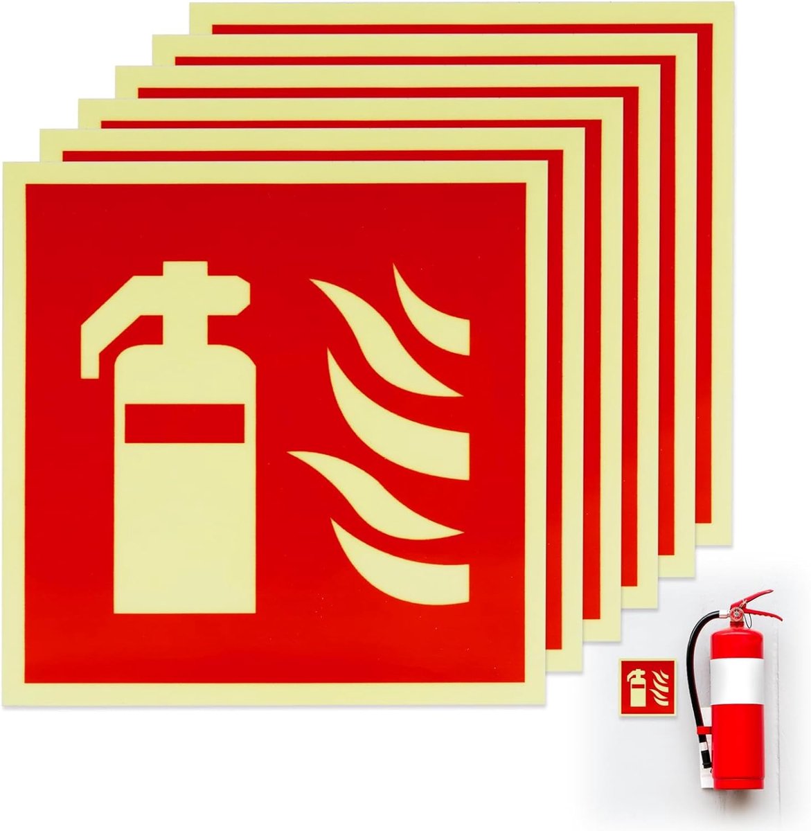 SnelShoppen - Set van 6 PVC Brandblusserpanelen 15 x 15 cm - Zelfklevende Brandblusserstickers - Waarschuwingssignalen met Brandblusser Iconen voor Th
