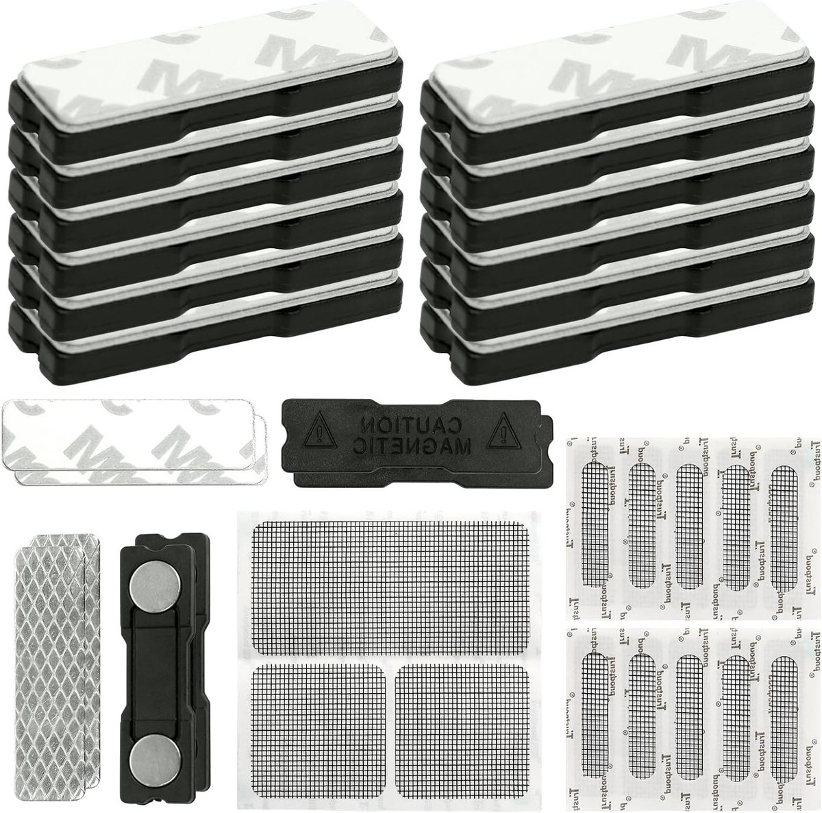 Zelfklevende Vliegenhor Magneten, Set van 16 Sterke Clips met 3 Reparatietapes voor Insectenbescherming, Ideaal voor Keuken, Woonkamer en Balkon