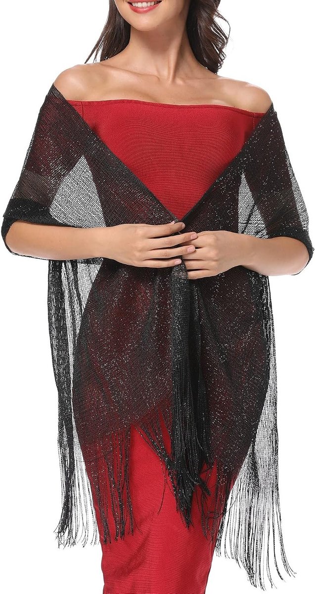 Elegante metallic sjaals en wraps voor avondfeesten, bruiloften en formele gelegenheden met gratis gesp, zwart