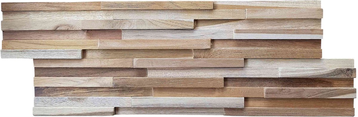 3D houten wandpanelen van gerecycled teakhout – Handgemaakte wandbekleding – 1 m² – Natural Ripple