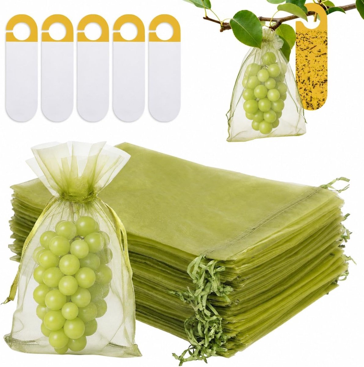 Grote fruitbeschermzakken met trekkoord en lijmvallen voor optimale bescherming tegen wespen, vogels en insecten - 60 stuks 15 x 20 cm
