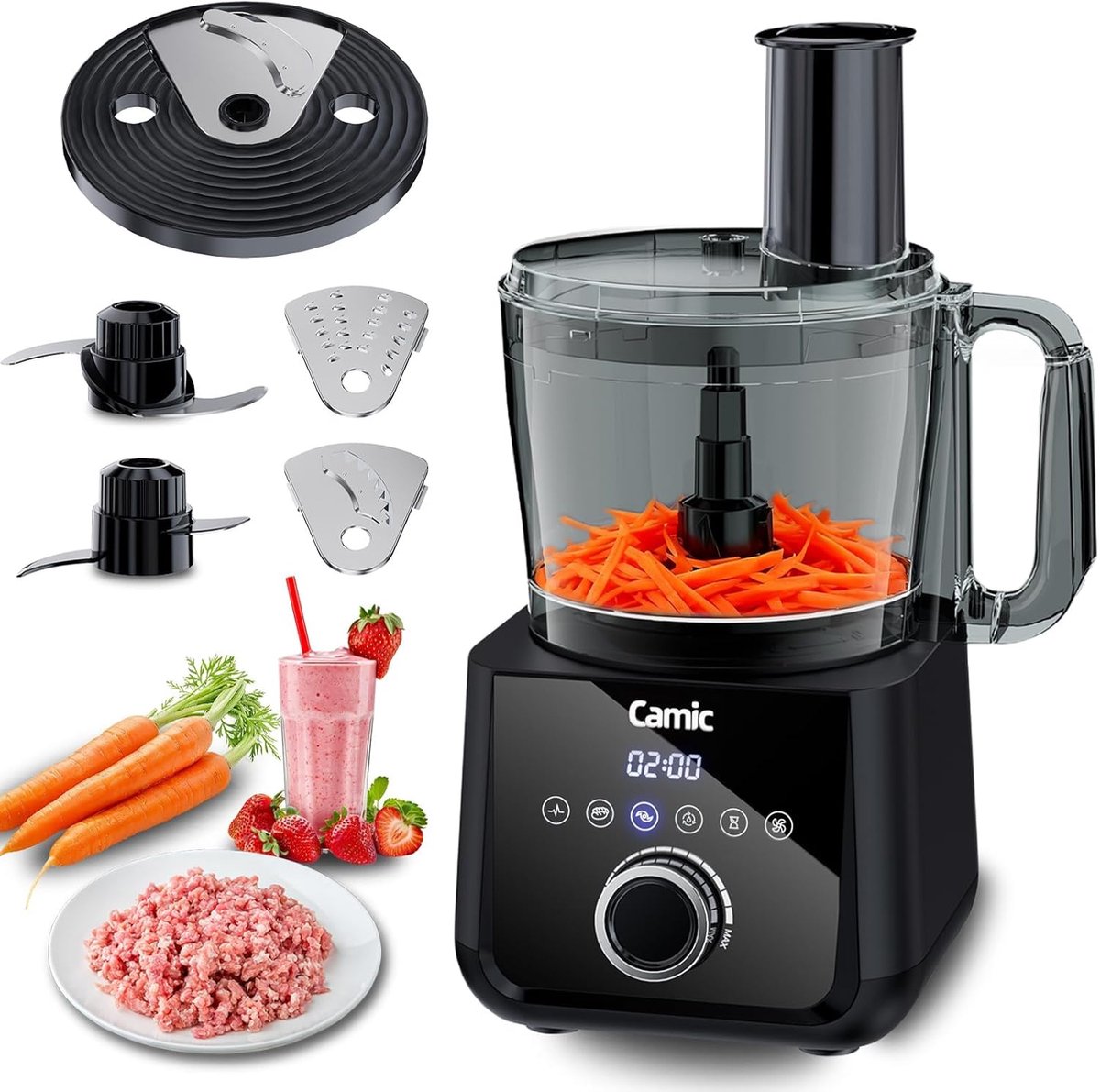 SnelShoppen - Compacte Keukenmachine Food Processor 1500W Motor, 6 Functies, PowerChop, 3-in-1 Schijf, Eenvoudige Montage, 2,5L Kom voor Smoothies, Ha