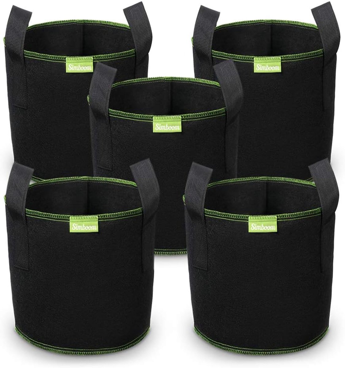 SnelShoppen - Set van 5 non-woven planttassen met handvatten voor tomaten, bloemen en planten - Zwart - 40 liter - Herbruikbaar en wasbaar