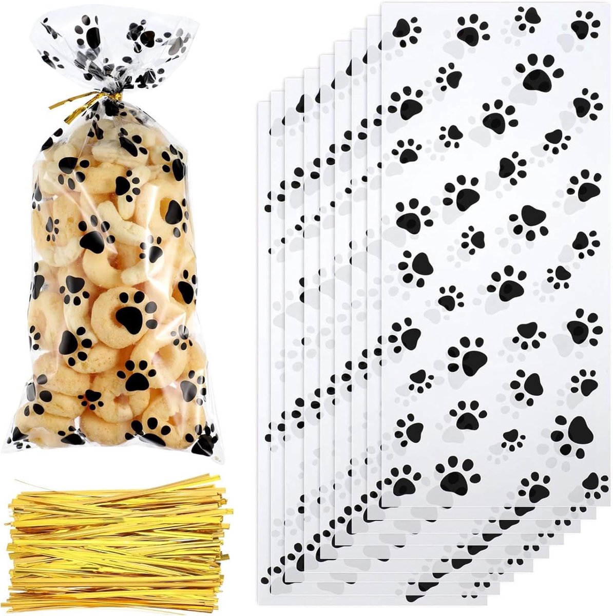 SnelShoppen - 50 Stuks Gift Bags voor Dieren Thema Feest, Honden Snoepje Party Gift Bags, Lege Kleine Cellofaan Treat Goody Tassen voor Kinderen, Jong