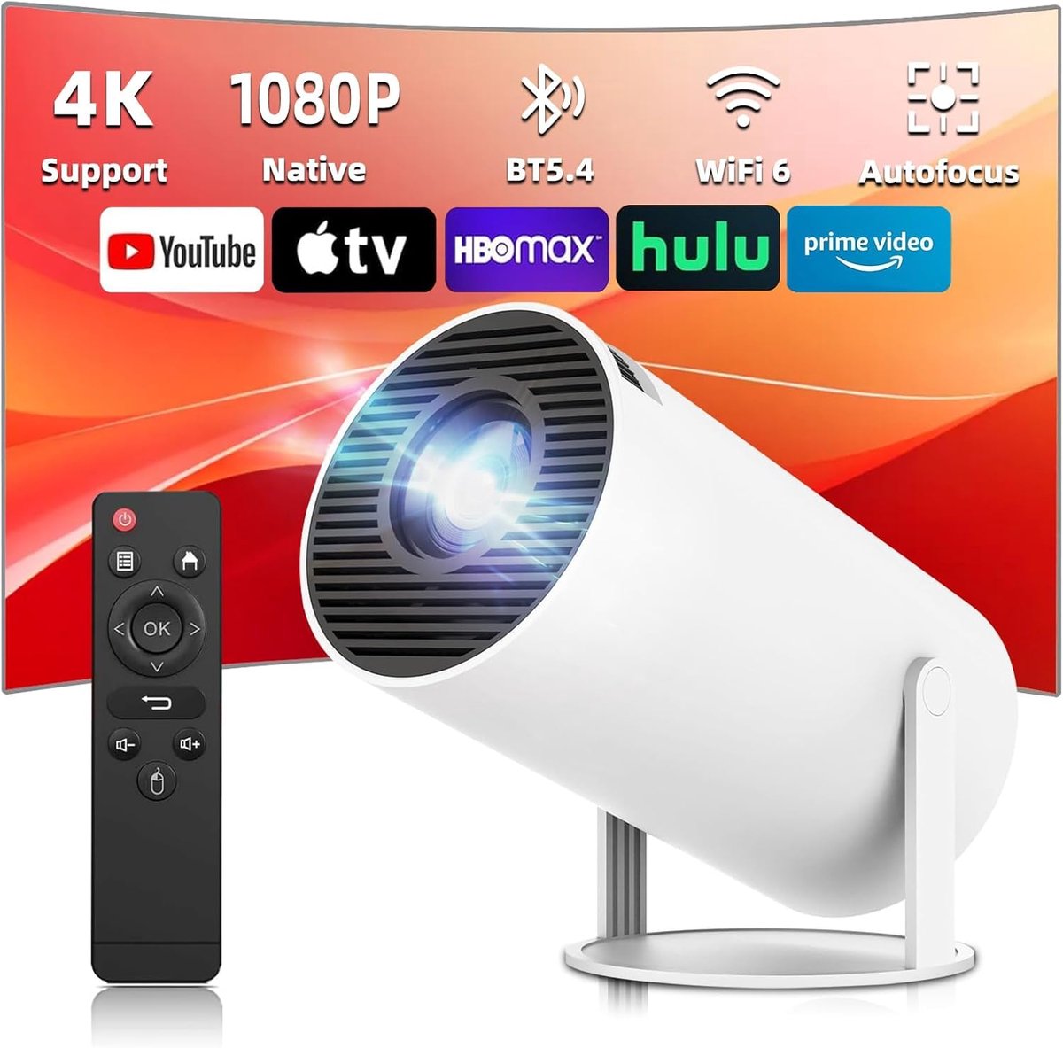 SnelShoppen - Draagbare Projector Wifi Bluetooth Projector 4K Compatibel met 1080P Native 180° Rotatie Keystone voor Buiten en Thuisbioscoop