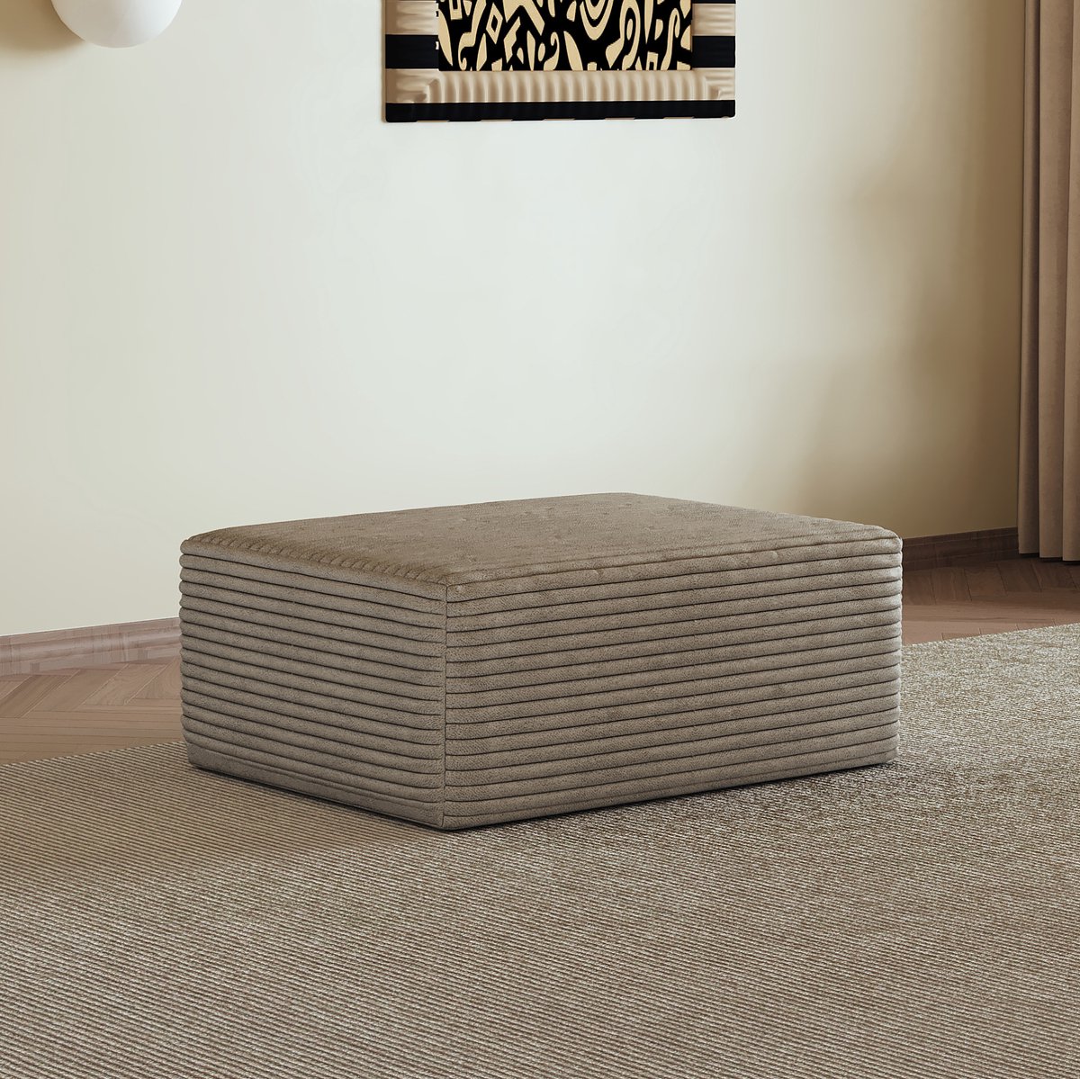 Poef Zonder Montage – 95 x 70 x 40 cm – Ribstof – Camel – Rechthoekige Gestoffeerde Ottoman Voor Woonkamer En Slaapkamer