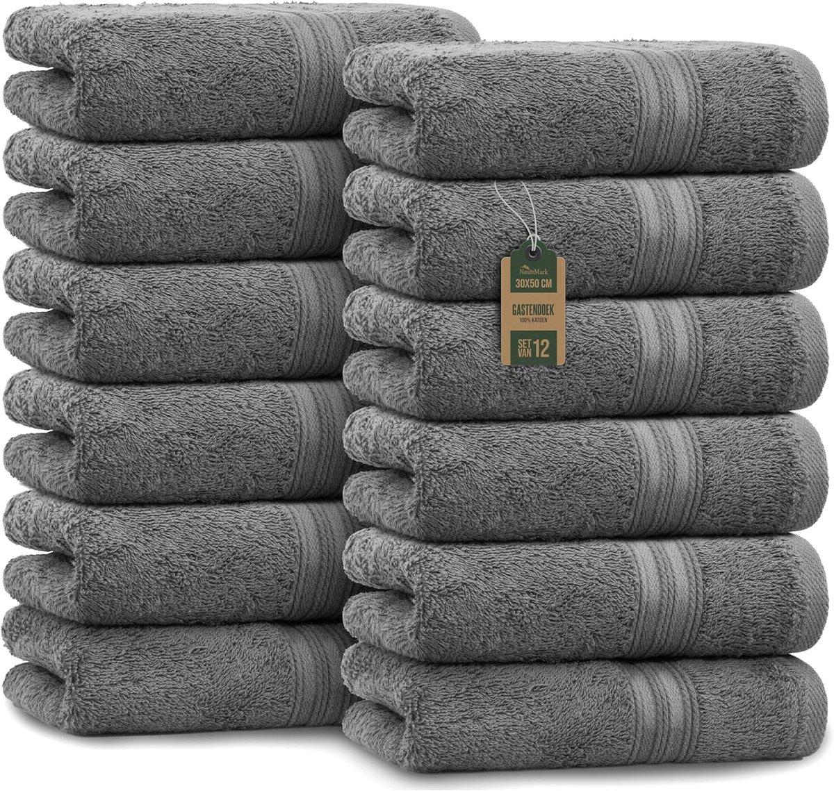 SnelShoppen - Set van 12 Gastenhanddoeken 30x50 cm - 100% Katoen, Oeko-Tex Gecertificeerd, Zacht, Absorberend en Onderhoudsvriendelijk, Anthraciet Gri