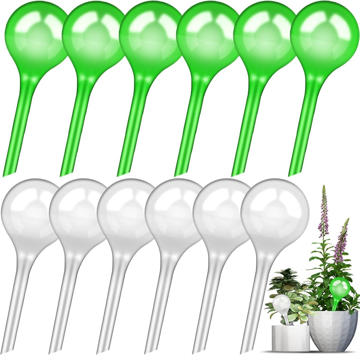 SnelShoppen - 12 Stuks Plant Watering Balls - Zelfwaterende Plantenbewatering - Wateropslag voor Binnen en Buiten - PVC - Doorzichtig Groen en Wit