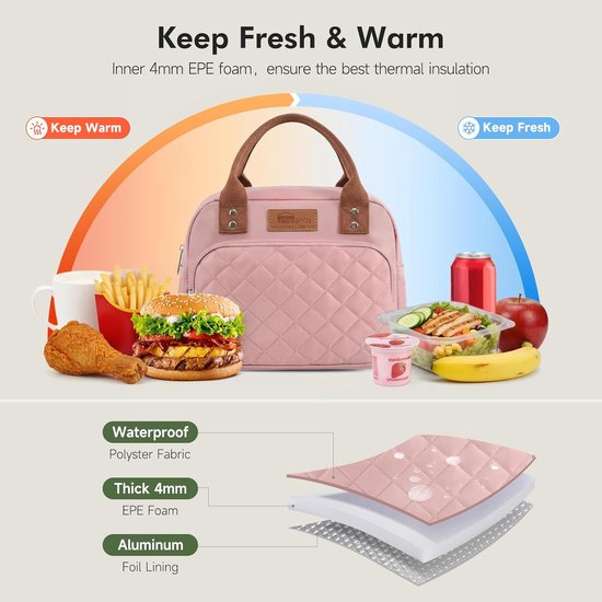 Geïsoleerde lunchtas voor dames en heren, geschikt voor werk, kantoor en volwassenen, ook geschikt voor meisjes,roze van Merkloos — afbeelding 3