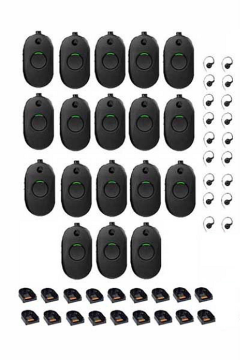 Set van 18 Motorola CLP446E Mini Portofoons met oortje en tafelladers