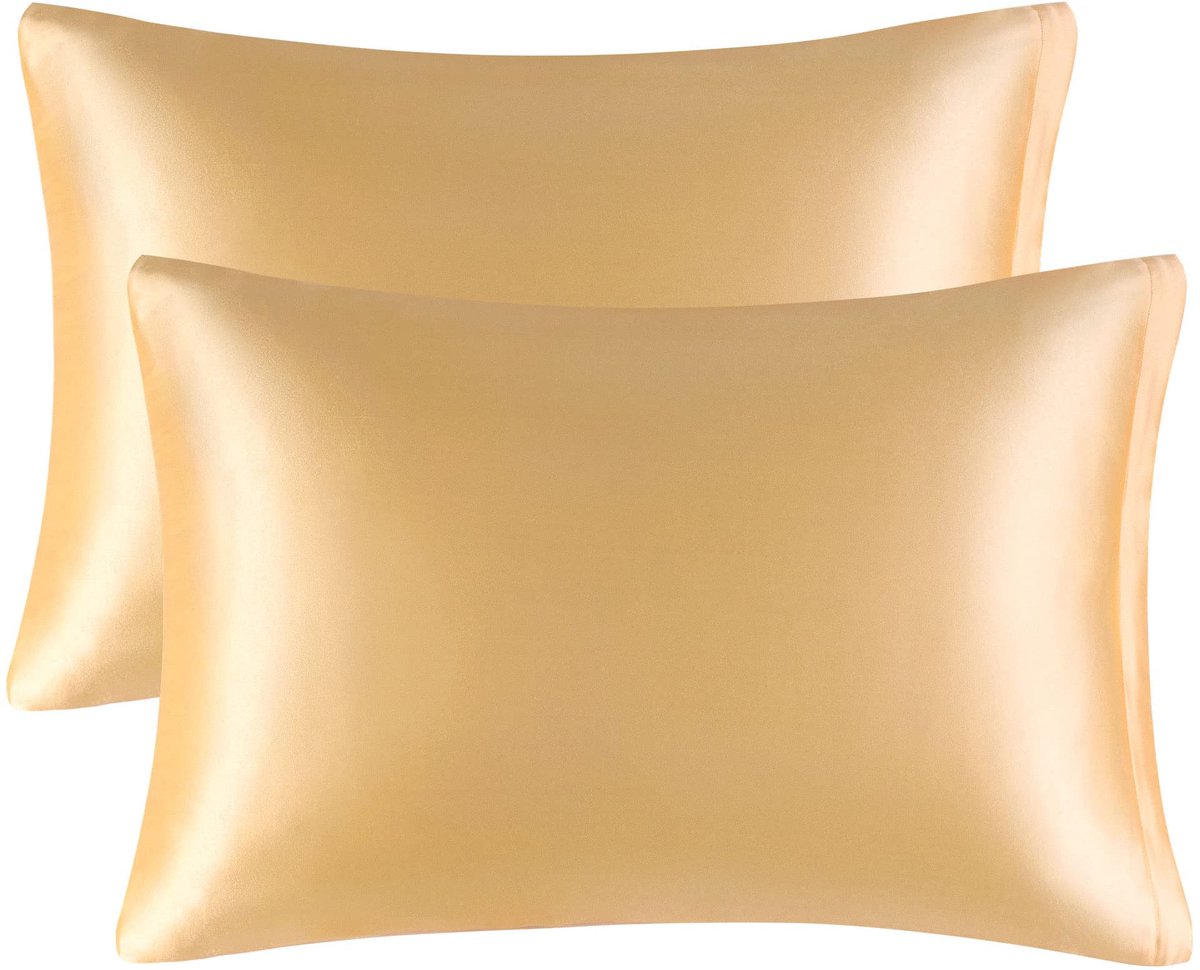 longziming Mulberry Zijde Kussensloop 51x76 cm – Echte Zijde Kussensloop – Zachte Luxe Slaaphoes voor Haar en Huid – Ademend en Gladde Kussensloop met Ritssluiting – 2 Stuks Champagne