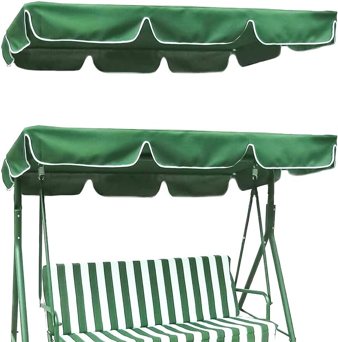 SnelShoppen - Tuin Schommelstoel Luifel Vervangingshoes 3-Zits Porch Swing Zithoes 210D Oxford Stof Waterdicht UV-Bescherming Groen 165 x 114cm