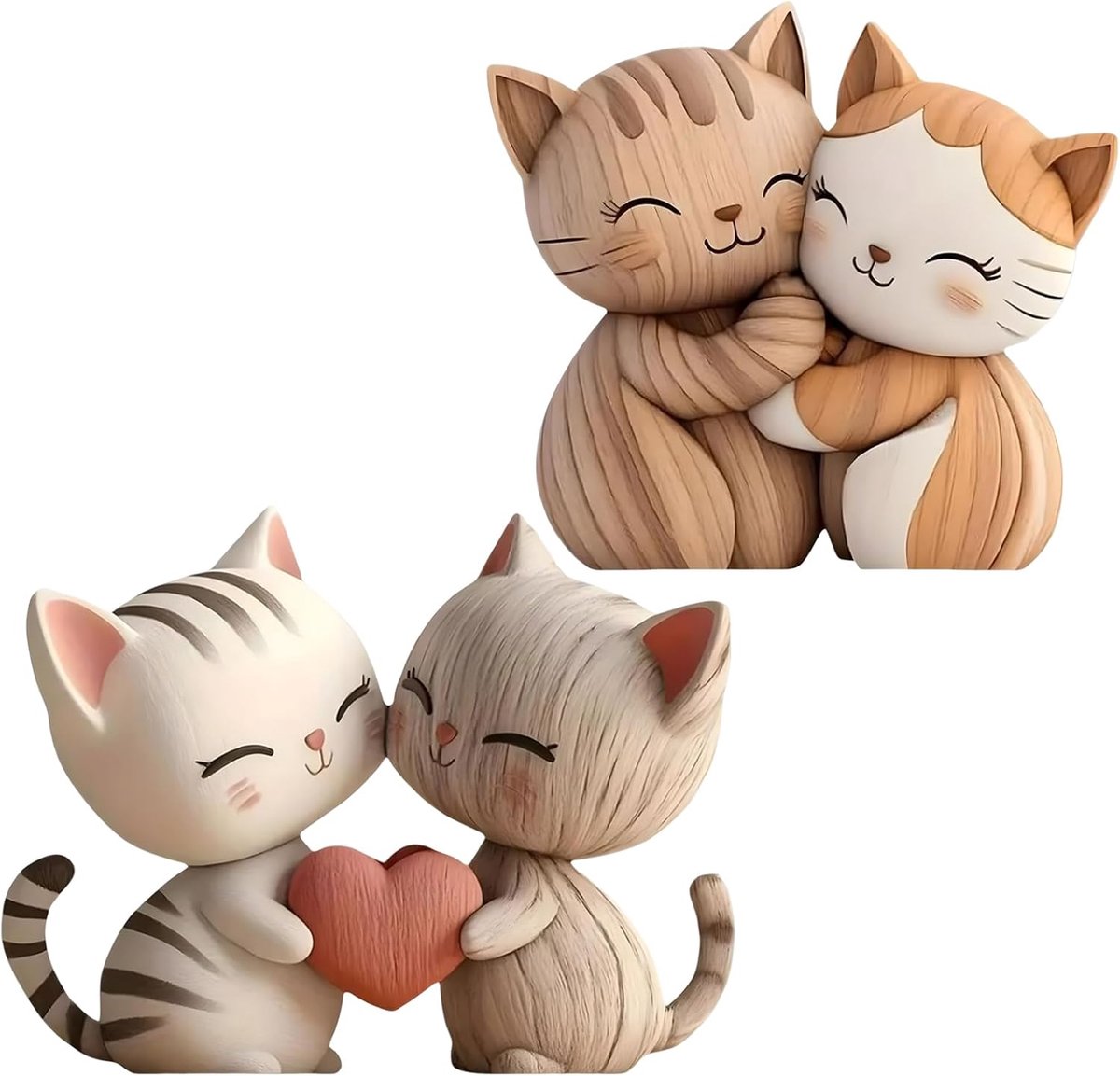SnelShoppen - 2 Stuks 2D Houten Kat Figuren, Minimalistische Decoratie voor Woonkamer, Tafel Kat Decoratie, Dierenliefhebbers, Verjaardag, Kerst, 20x1