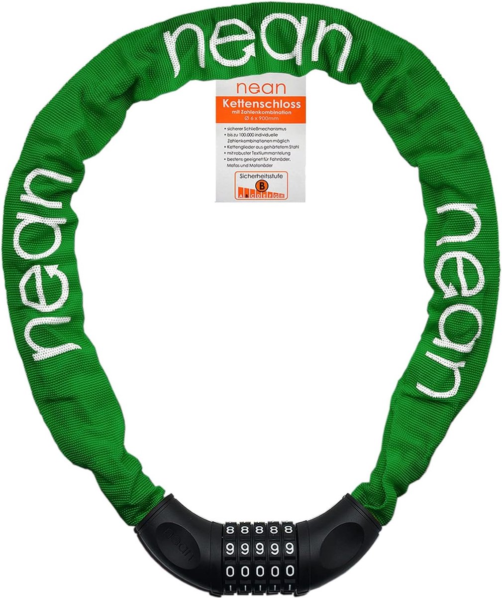 SnelShoppen - Fiets Slot met Cijfers en Hoog Beveiligingsniveau, Kettingslot, Combinatieslot, Verstevigde Stalen Ketting, 6 mm x 900 mm, Zwart