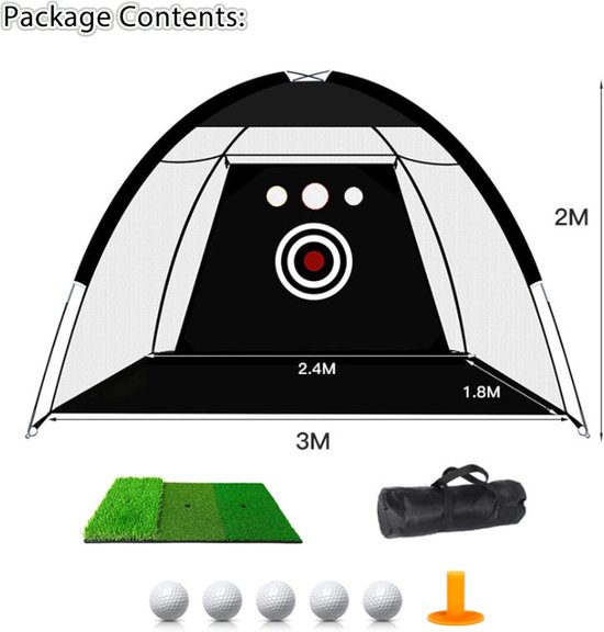 Golfoefennet 300x200 cm - Met 3-in-1 Oefenmat, 5 Golfballen & Doelvakken - Voor Binnen en Buiten — afbeelding 4