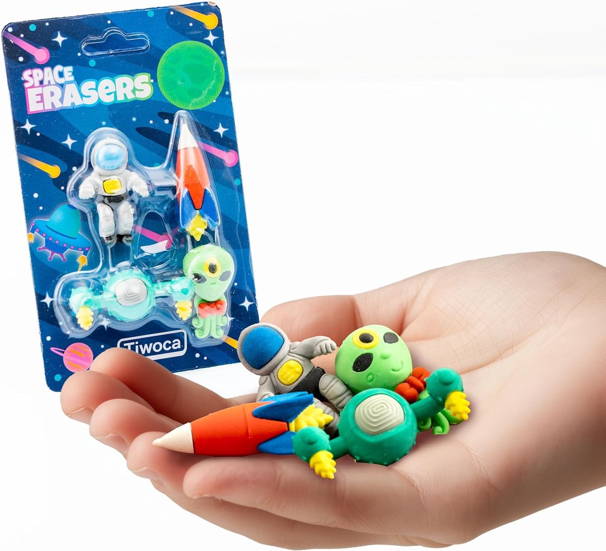 SnelShoppen - Set van 4 Ruimte-Gummen voor Kinderen, Puzzelgummetjes Om Te Demonteren, Creatieve Gummen in Ruimte-Thema, Geschikt Voor Jongens en Meis