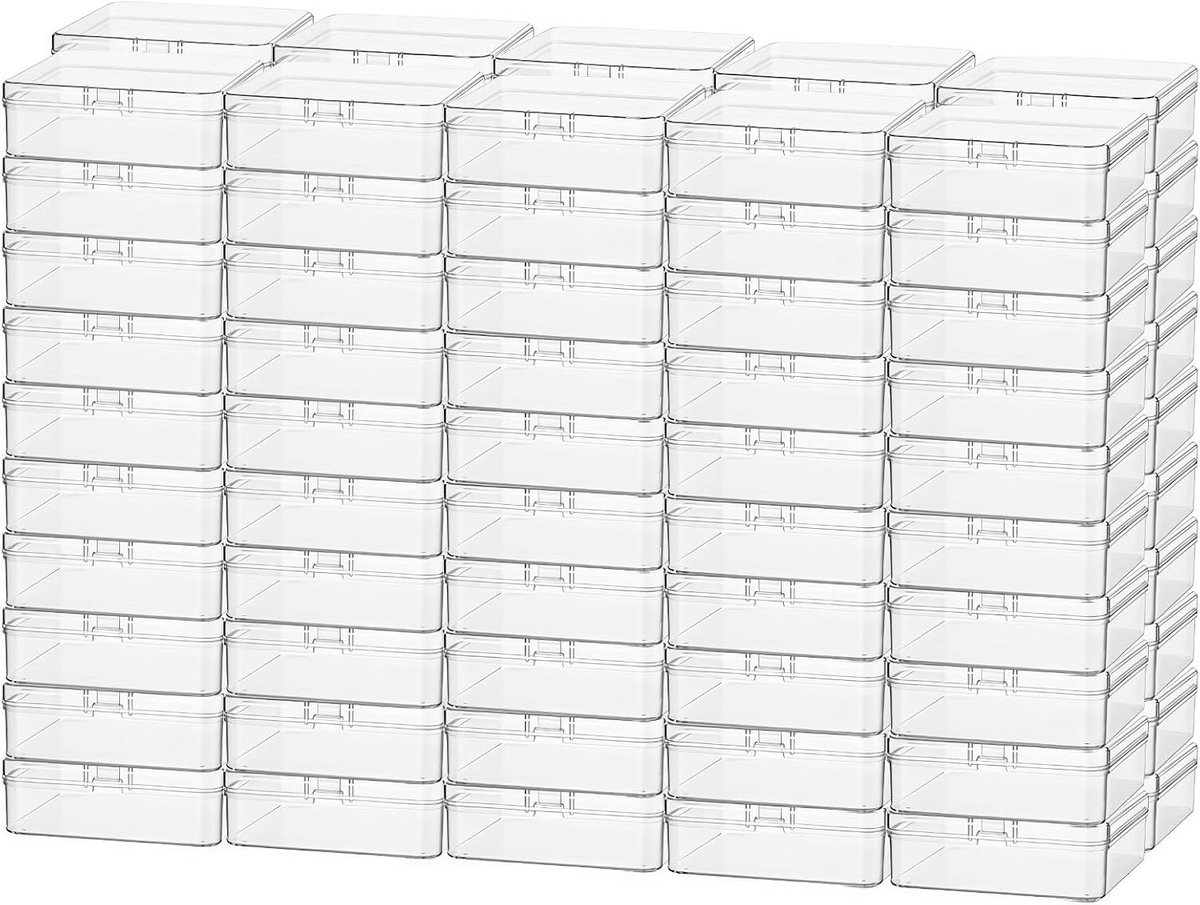 SnelShoppen - 100 Stuks Vierkante Mini Heldere Plastic Opbergdozen met Scharnierende Deksel voor Kleine Spullen, Knutselprojecten, 55x55x20mm