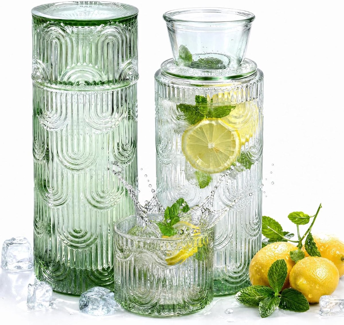 SnelShoppen - Nachtkastje Waterkaraf Set met Beker - Glazen Nachtbeker Set - Perfect voor Slaapkamer, Camping, Feest - 1 Liter - Transparant Glas
