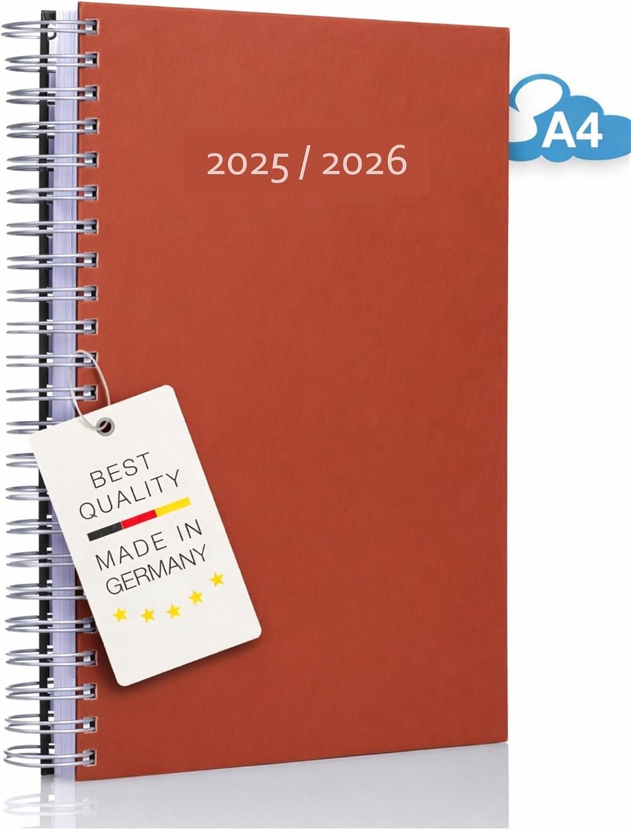 SnelShoppen - Cumulus Kalender 2026/2027 DIN A4, Dikke Dagkalender met Spiraalbinding, Zwart, Terracotta, Veel Ruimte per Dag, Hoogwaardige Kwaliteit,
