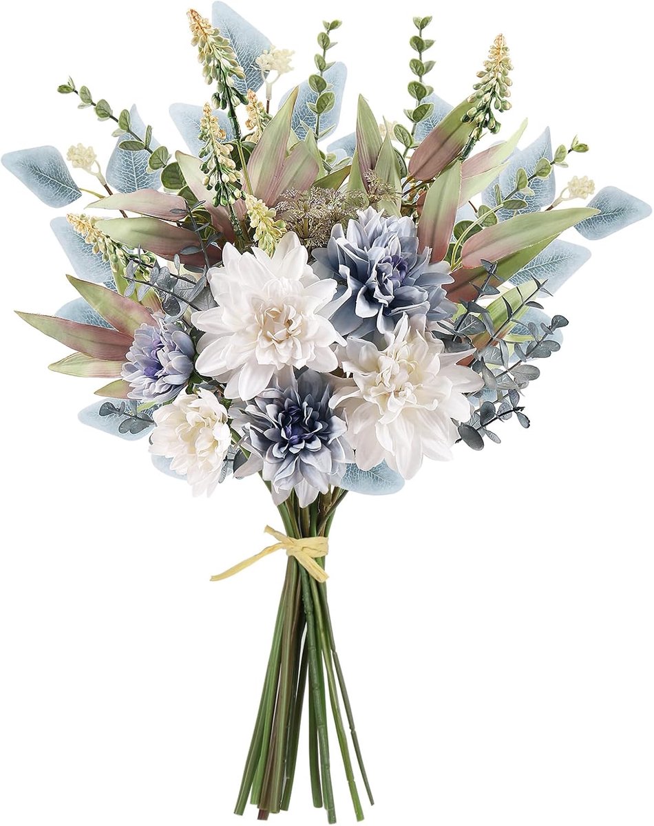 SnelShoppen - Fake Artificial Flowers Bouquet - Silk Flower Arrangements voor Bruiloft, Tafelcentra, Rustieke Huishouddecoratie - Blauw-Wit - Perfect