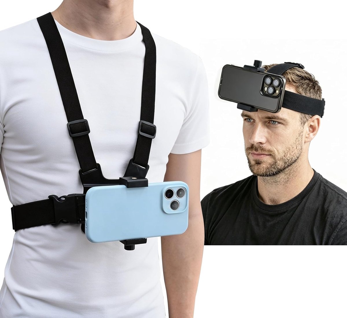 SnelShoppen - Telefoon Borst Mount voor Smartphone, Verstelbare Borstband Houder, POV VLOG Accessoire, Voor DJI Osmo Pocket 3, Insta360 X3 X4, Ideaal