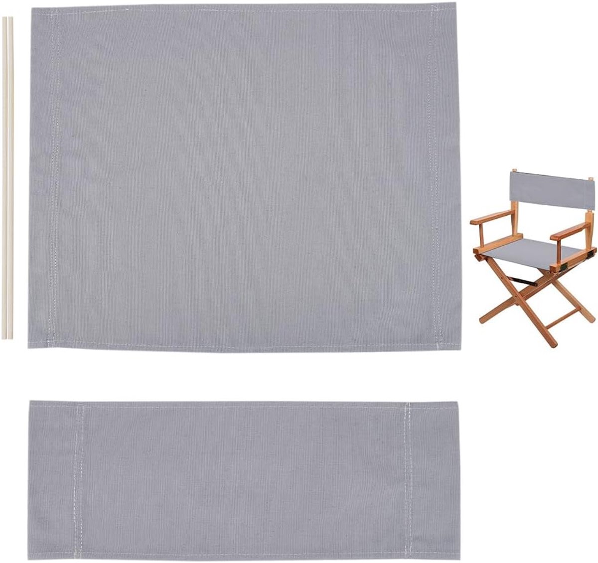 SnelShoppen - Directors Chair Cover Set Vervangingsset Polyester Stoelbekleding Canvas Lichtgrijs 53x42 cm Inclusief Houten Stokken voor Tuin en Outdo