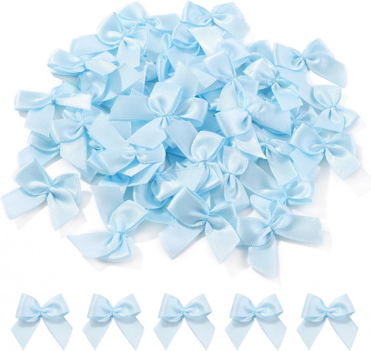 SnelShoppen - 100 Stuks 2.5cm Mini Blauwe Satijnen Lint Bogen voor DIY, Decoratie, Kleding, Haaraccessoires, Trouwen, Cadeauverpakking, Versiering