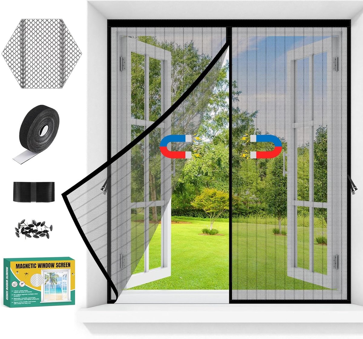 SnelShoppen - Magnetisch Insectenhor zonder Boren - Automatische Sluiting Muggenhor voor Deur, Raam, Balkon - 120 x 140 cm - Zwart - Ideaal voor Huis,