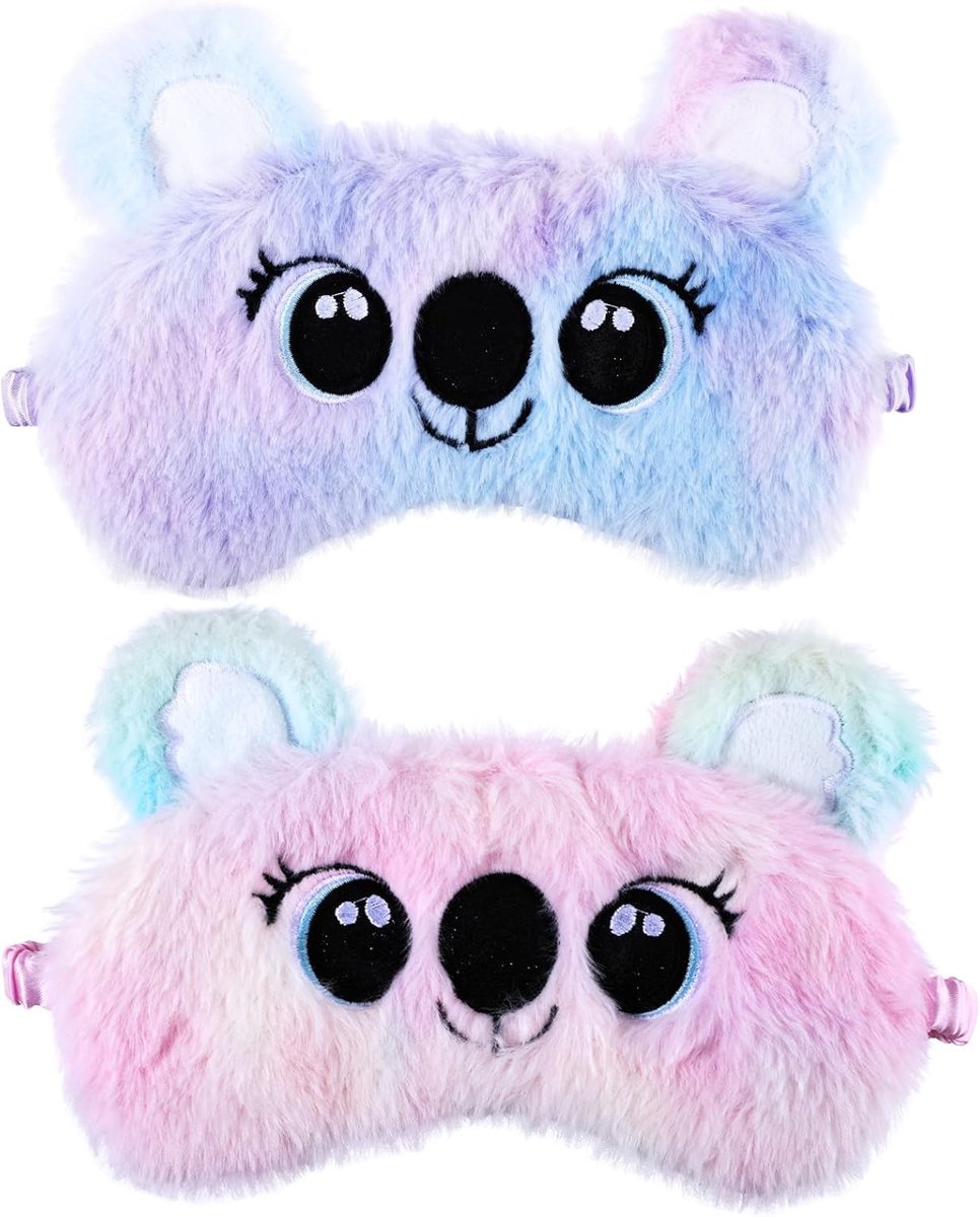 SnelShoppen - Slaapmasker voor Kinderen 2 Stuks, Zachte Pluche Blinddoek met Schattige Dieren, Slaapoogafdekking voor Meisjes en Jongens, Ideaal voor