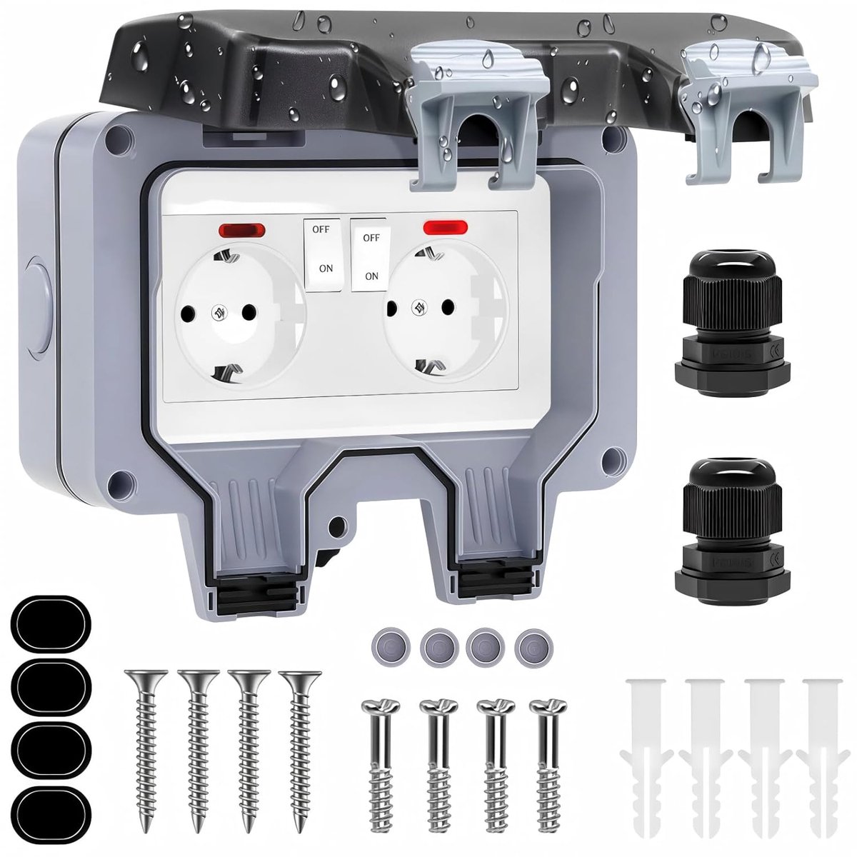 SnelShoppen - Outdoor Socket IP66 Waterdichte Tuinsocket met Flip Lid, Schakelaar en Indicator Licht voor Tuin, Garage, Wasruimte, Zwembad en Buiten g