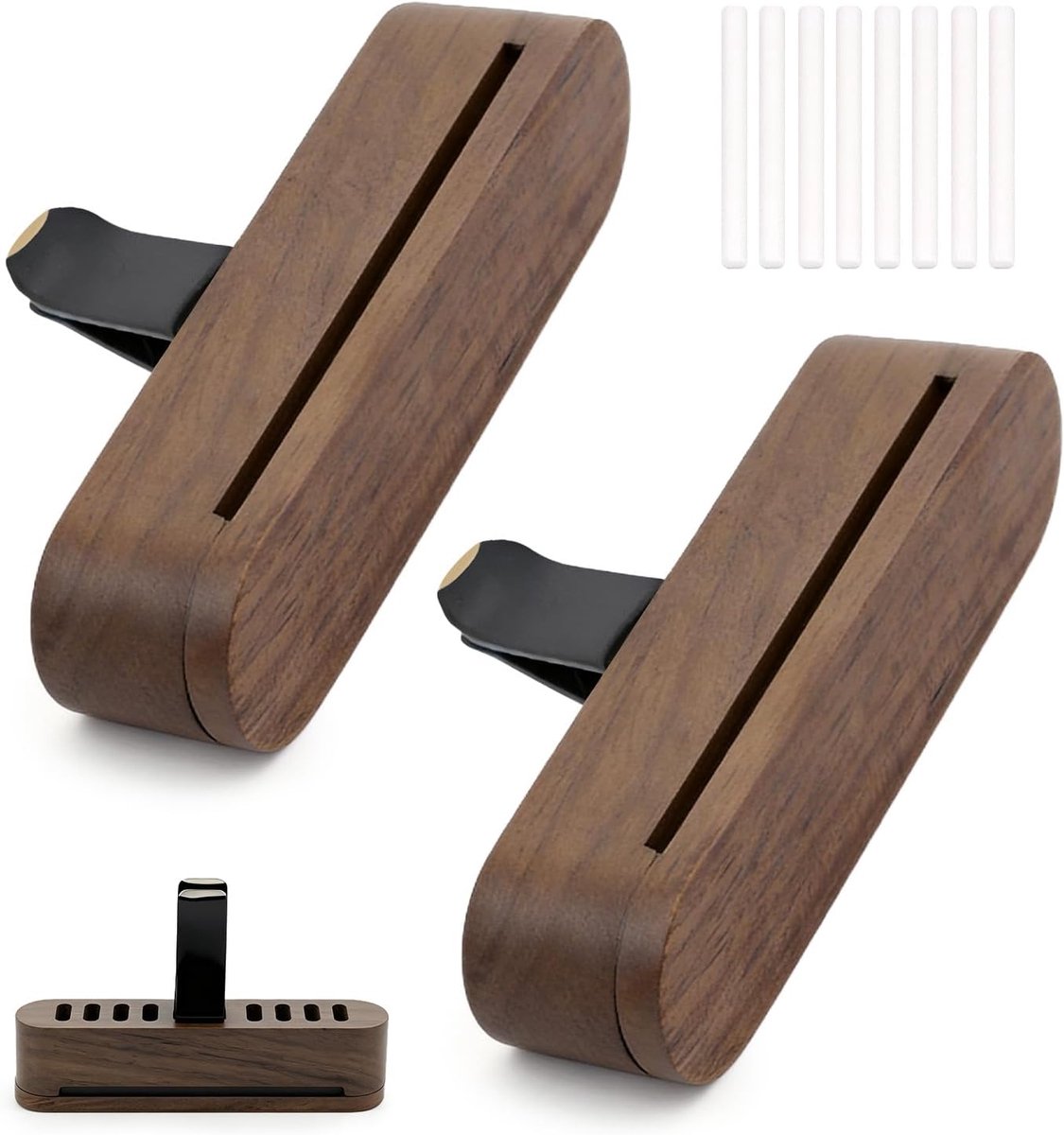 SnelShoppen - 2 Stuks Auto Luchtverfrisser Vent Clip, Etherische Olie Diffuser met 8 Navulstaafjes, Compact en Hervulbaar, Zwart voor Frisse Geuren in