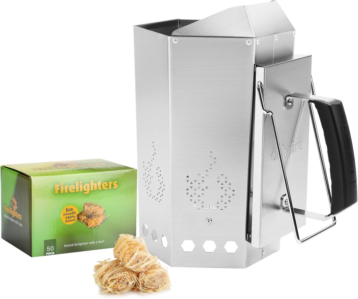 SnelShoppen - Polygonale Houtskooltray met Aanmaakblokjes - RVS 430 - Complete BBQ Starterset voor 3 kg Houtskool - Perfect voor Tuin, Camping en Fees