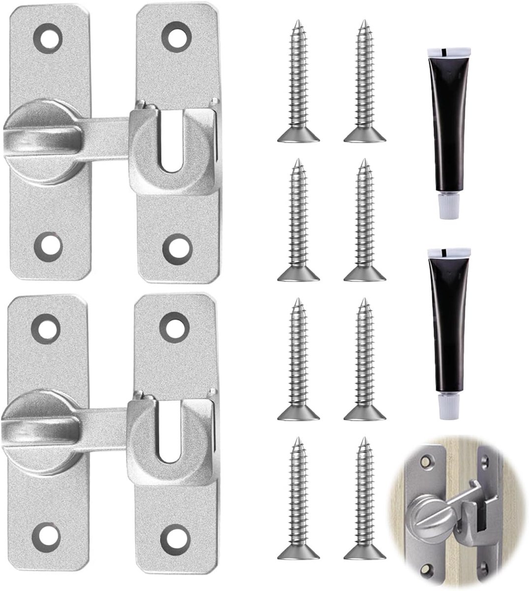 SnelShoppen - 2 Pcs Deursloten - 90°/180° Sluitingen voor Schuifdeuren - Aluminium Legering, Roestvrij, Duurzaam - Voor Slaapkamer, Badkamer, Toilette
