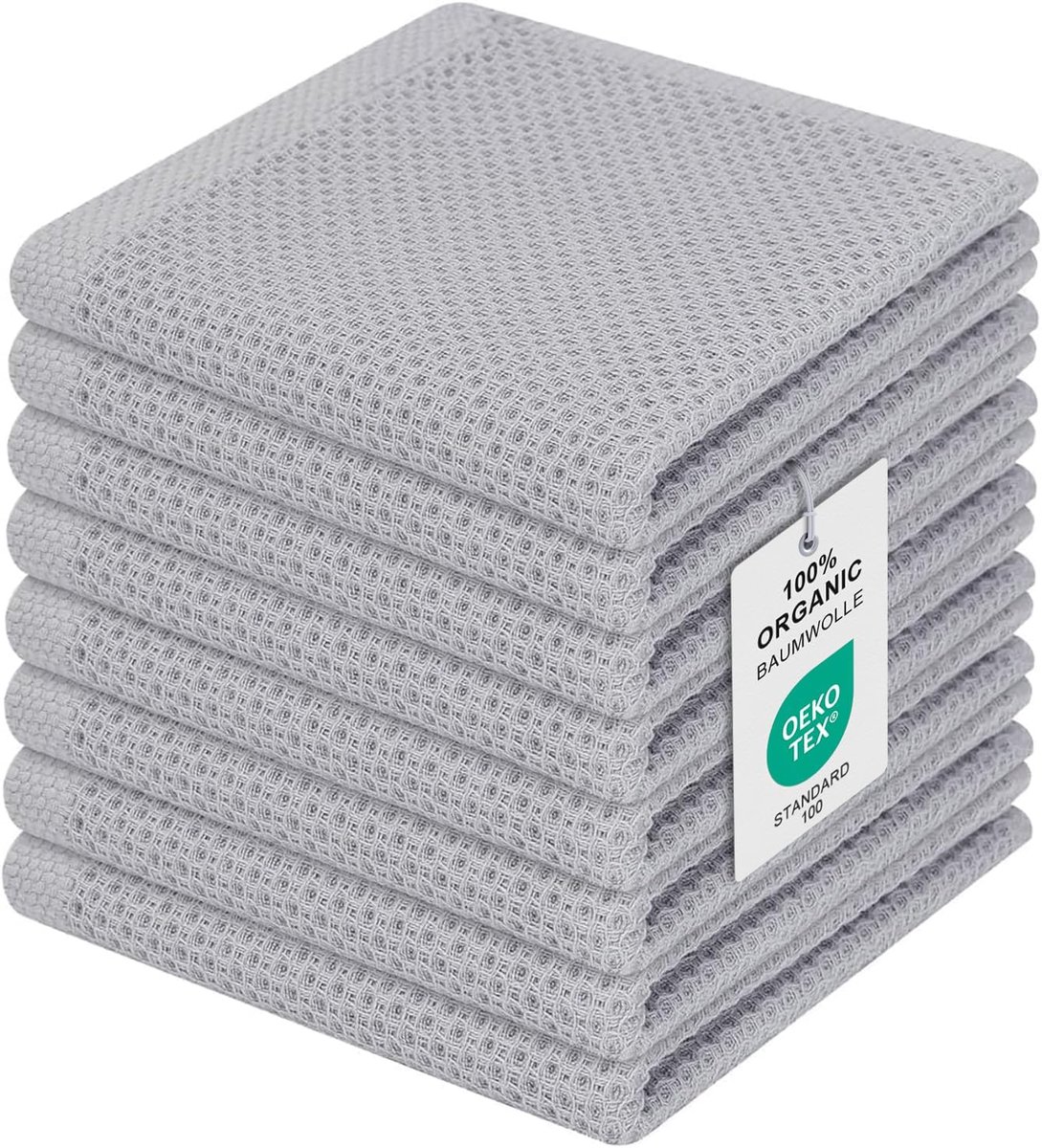 SnelShoppen - Keukenhanddoeken Set van 8, 100% Katoen, 30x30 cm, Zachte Theedoeken, Absorberend, Dikke Premium Afwasdoeken, Lichtgrijs