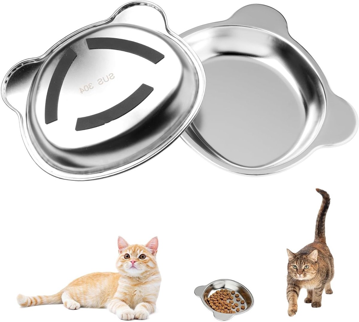 RVS Kattenvoerbak Set met Antislip Onderzijde voor Droog en Nat Voedsel - 2 Stuks, Ideaal voor Katten