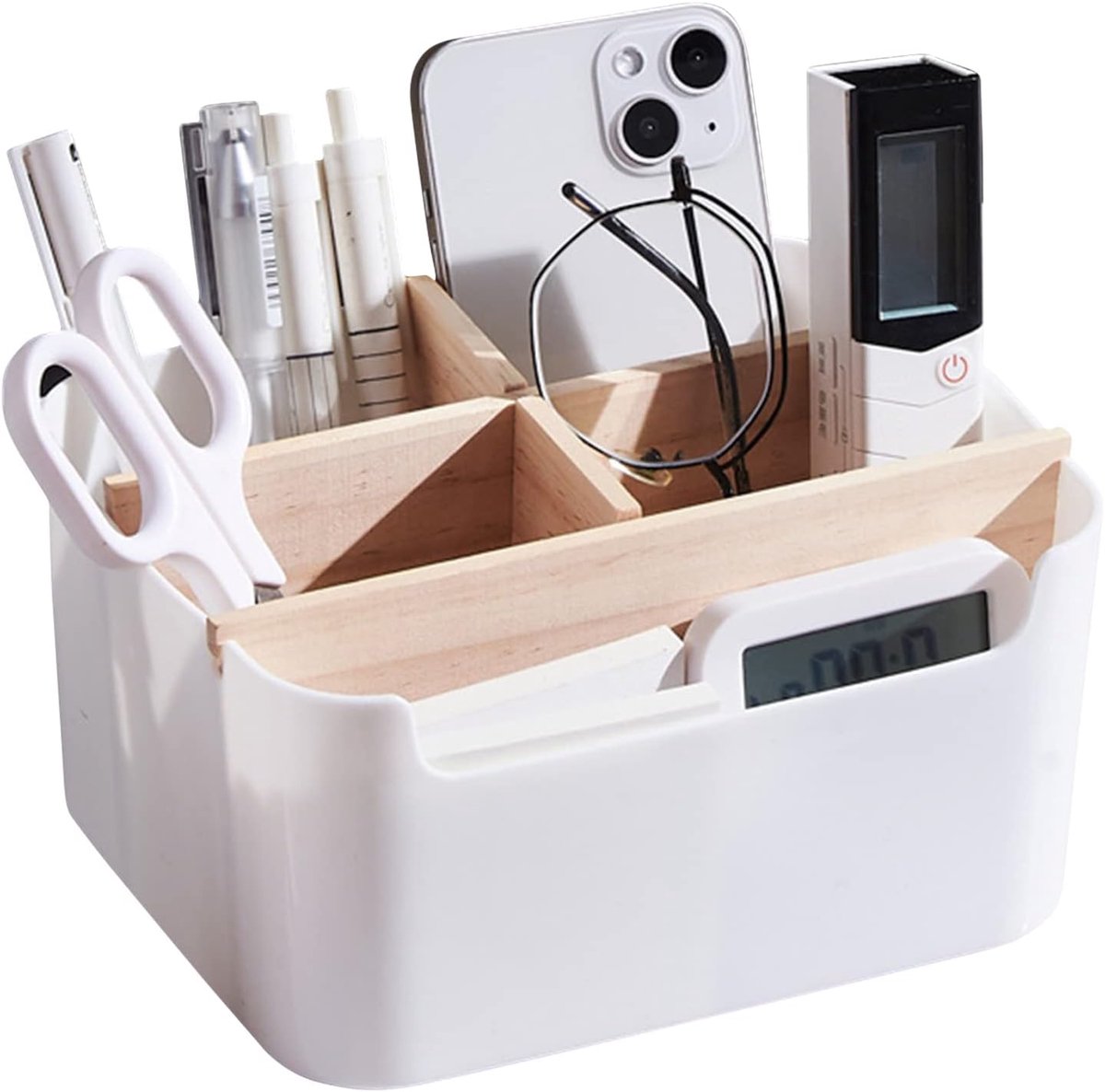 SnelShoppen - Seasboes Desk Organiser - Multifunctioneel Houten Bureau Organizer - Bamboo Opbergdoos voor Kantoorbenodigdheden - 18.5x14x9.5 cm - Duur