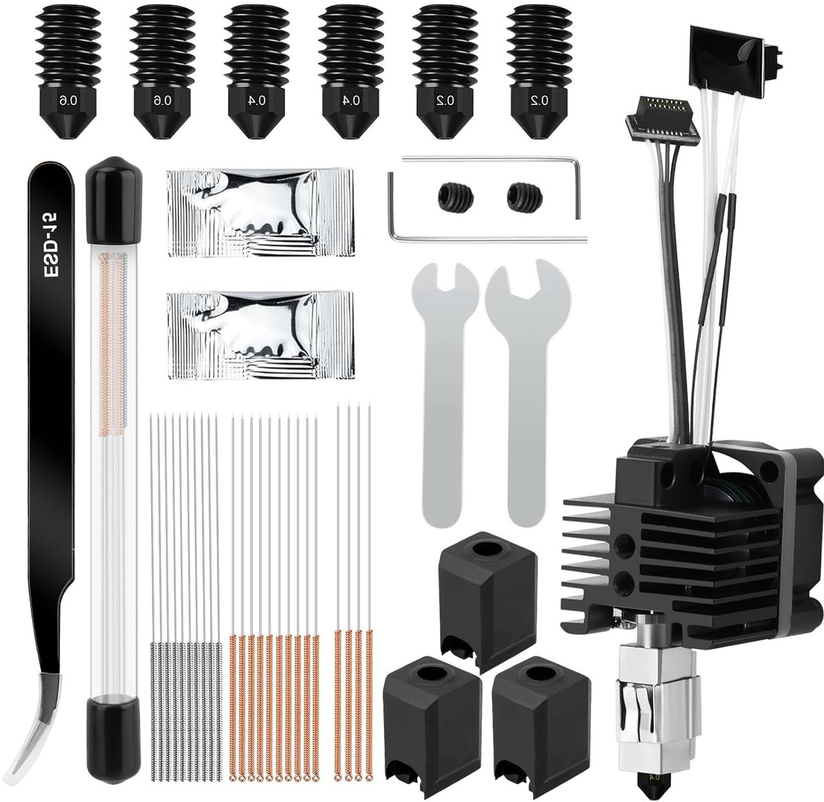 40-delige hotend-compleetset voor 3D-printers - 3 geharde stalen spuitmonden - snelwisselsysteem - SnelShoppen