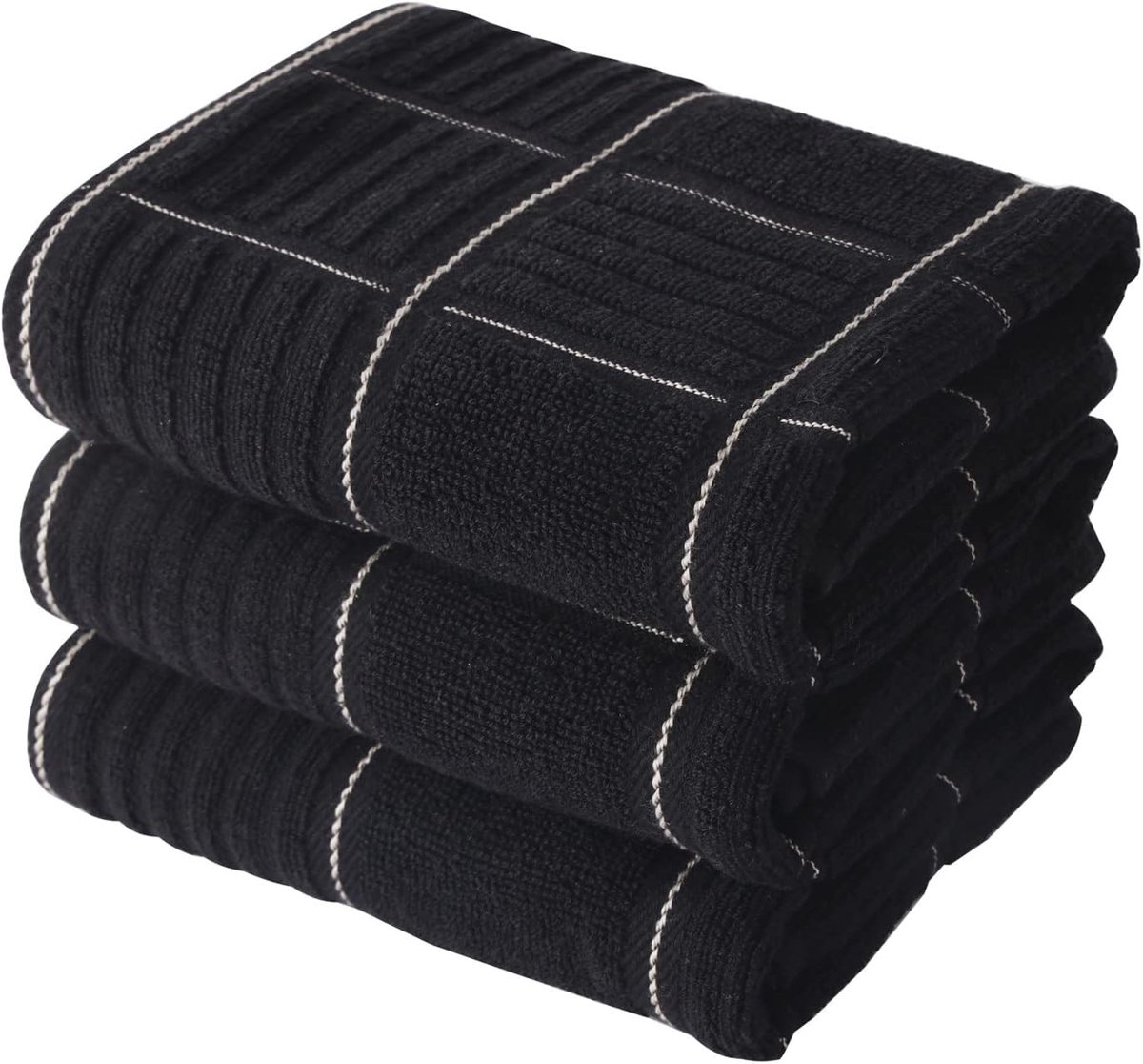 SnelShoppen - Keukenhanddoeken Set van 3 - Zware Absorberende Theedoeken - 100% Katoen met Hanglus - 16x26 Inch - Zwart - Voor Keuken, Bar en Dagelijk