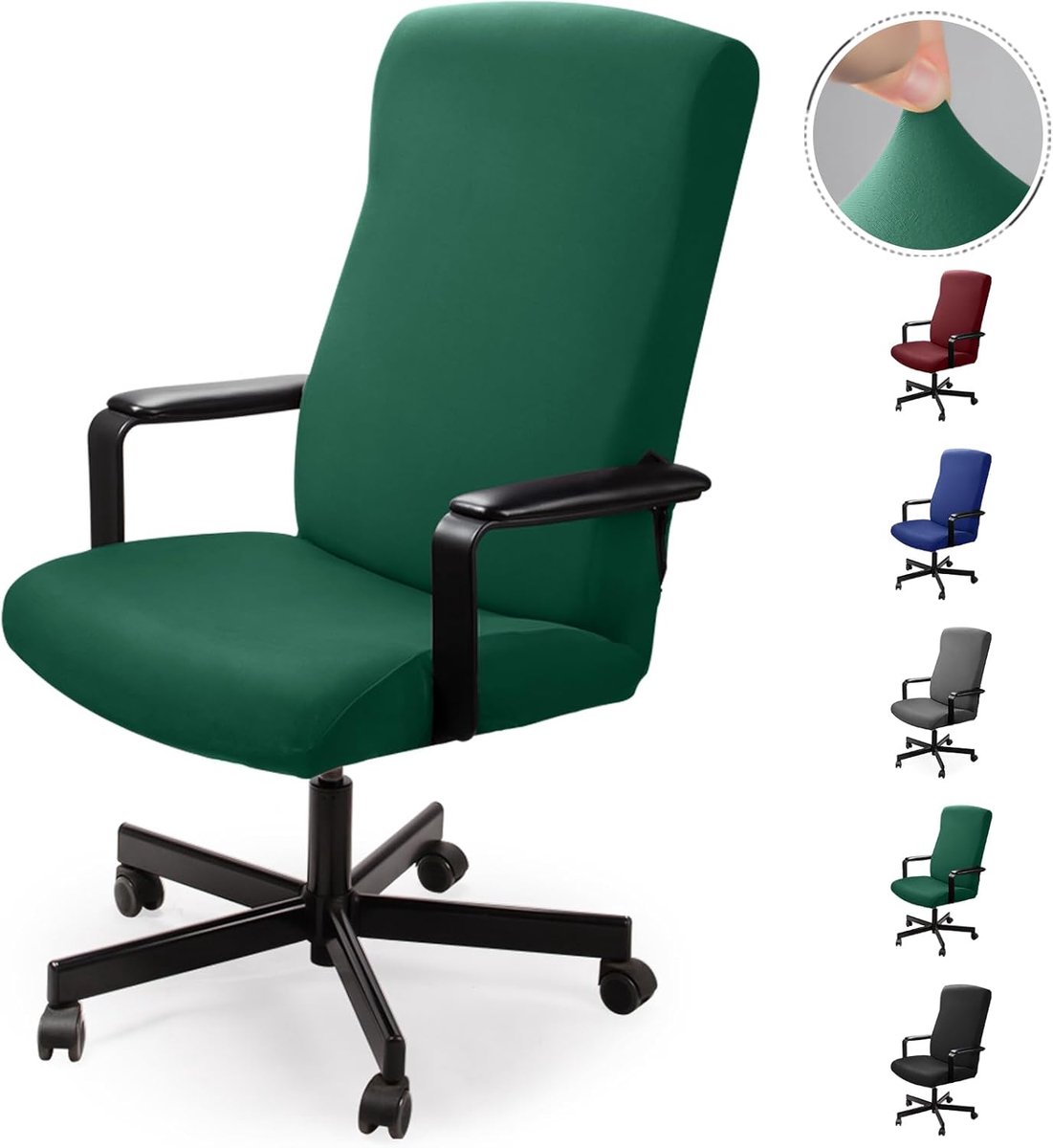 SnelShoppen - Elastische Wasbare Stoelhoes voor Draaiende Kantoorstoel - Moderne Kantoorstoel Bekleding - Geschikt voor Meeste Stoelen - Groen M