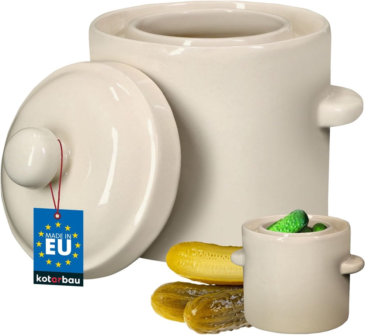 SnelShoppen - Fermentatiepot 1.8L - Aardewerk Fermenteren - Cabbage Pot, Groenten Pot, Kimchi Container, Steengoed Pot met Deksel voor Thuisgebruik, K