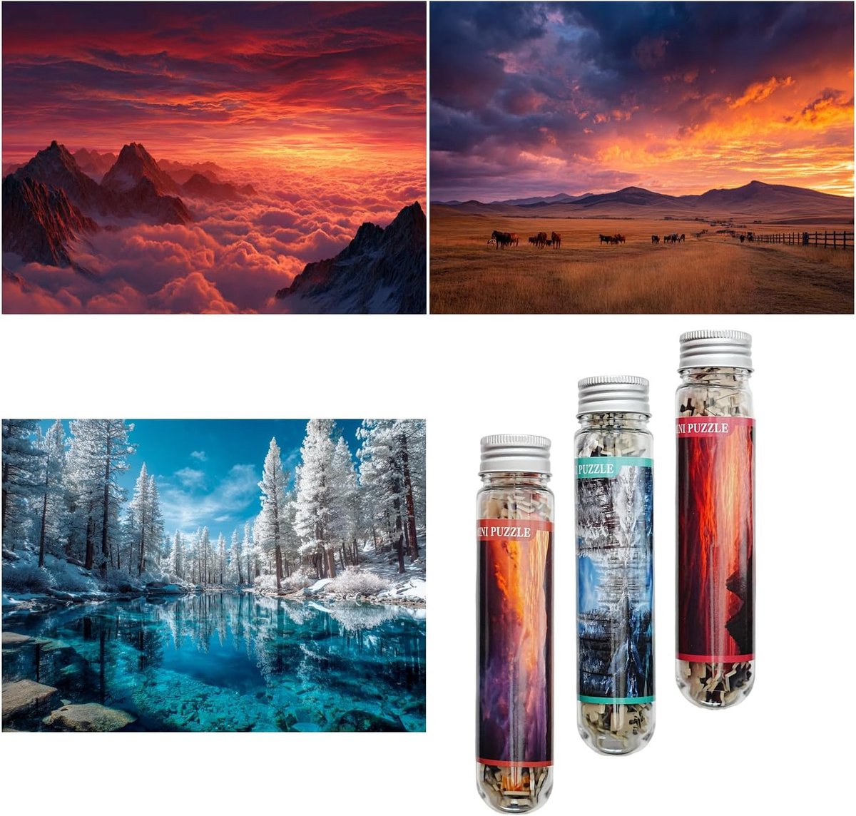 SnelShoppen - Kleine Legpuzzels voor Volwassenen - Uitdagende Micropuzzels van Gerecycled Karton - 150 Stukjes - Wolken, Zonsopgang, Meer, Zonsonderga
