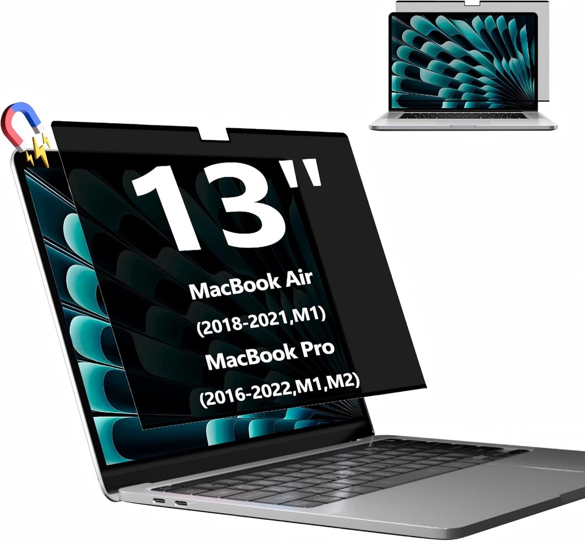 SnelShoppen - Magnetisch Privacy Scherm voor MacBook Pro 13 Inch (2016-2022, M1, M2) / MacBook Air 13 Inch (2018-2021) - Afneembaar Privacyscherm en A