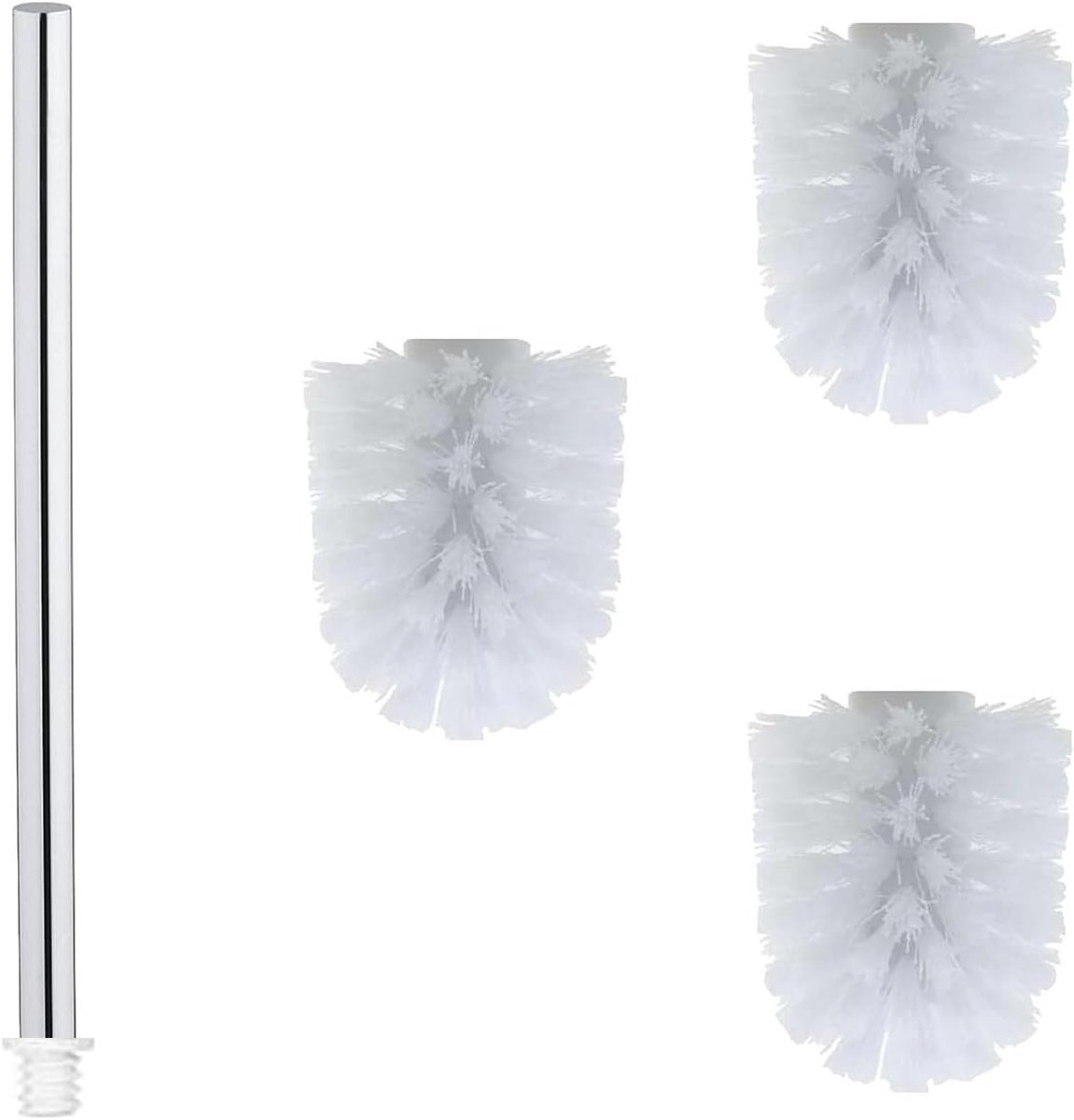 SnelShoppen - RVS Toiletborstelset met 3 Vervangbare Hoofden Ø6.5 cm en 1 RVS Handvat 27 cm - Duurzaam en Functionaliteit voor Badkamer - Wit